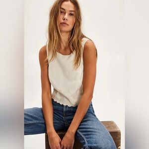 Free People Kayla Solid Embroidered Cropped Blouse Top Floral Cotton Large NWOT